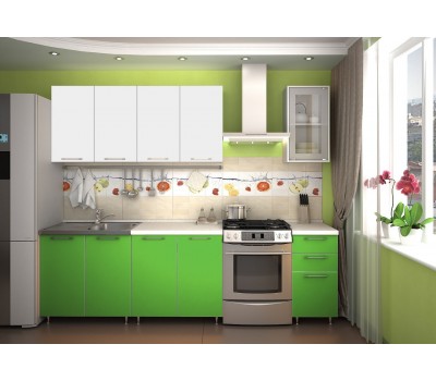 Кухня «Радуга» цвет Белый / Зеленый - 2 м