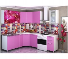 Угловая кухня с фотопечатью «Орхидея каприче» - 3.8 м