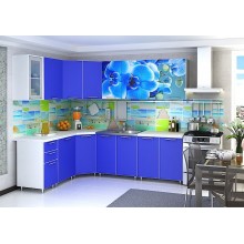 Угловая кухня с фотопечатью «Орхидея синяя» - 4.3 м